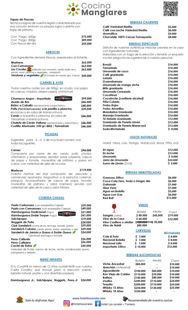 carta restaurante cocina manglares 2026 2